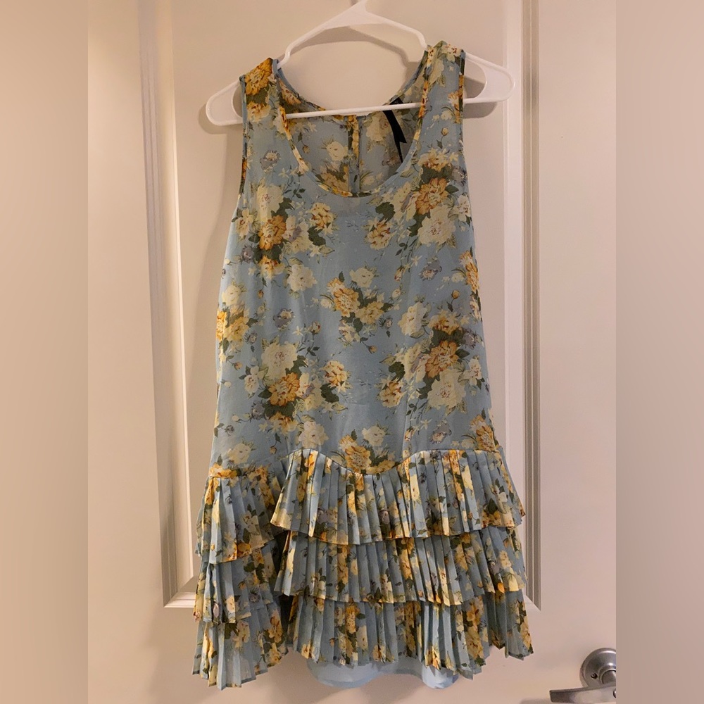 Floral pleated mini dress with removable slip